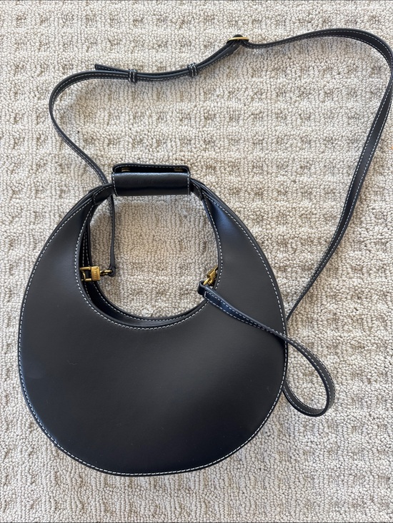 STAUD Handbags - STAUD Black Leather Moon Bag with Gold Hardware Detachable Strap